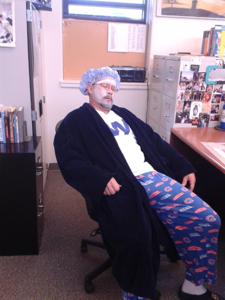 English teacher Mr. Sanford displayed his Fossil Ridge school spirit on Monday clad in pajamas. 