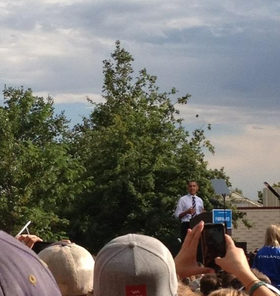 President Obama speaking on Monfort Quad at Colorado State University on Aug. 28.