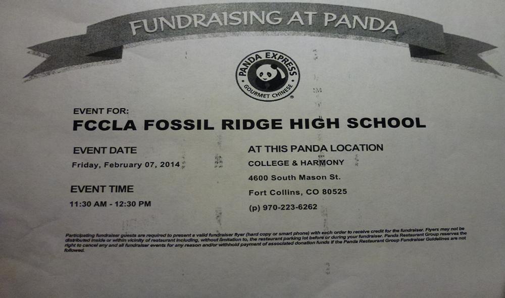 Flier necessary for Panda Express Proceeds to go back to benefit the Homeless Project