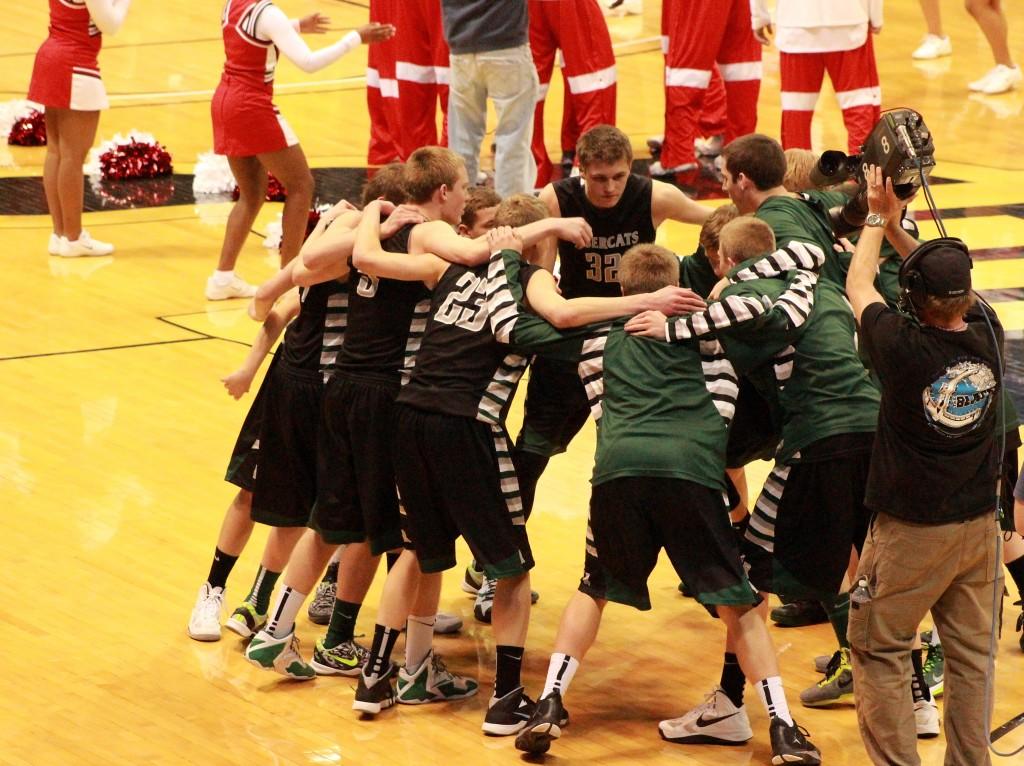 The Fossil Ridge High School boys basketball teams gets pumped up before their State Championship game.
Photo Credit: Haley Osborn