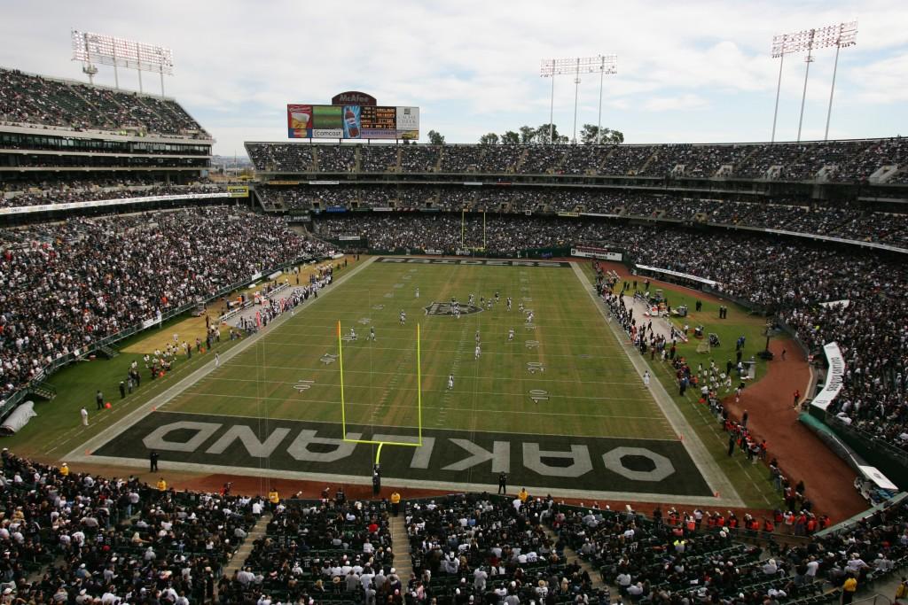 OAKLAND, CA - NOVEMBER 12:  McAfee Coliseum is shown during the Oakland Raiders game against the Denver Broncos at McAfee Coliseum on November 12, 2006 in Oakland, California. The Broncos defeated the Raiders 17-13. (Photo by Jed Jacobsohn/Getty Images)