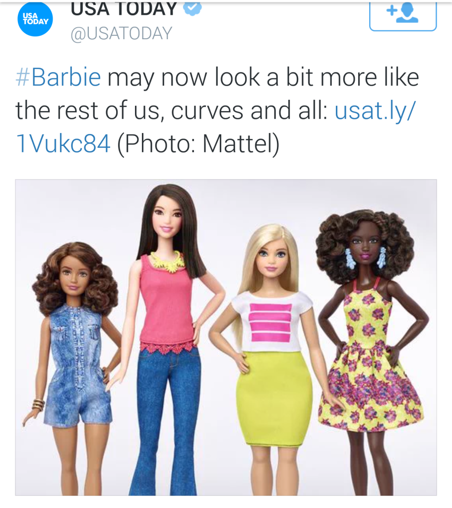USA Todays tweet about the changes made by Mattel Inc. 