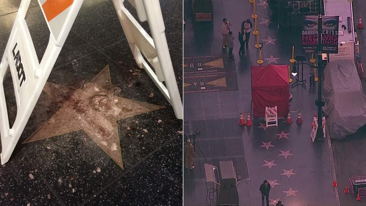 The aftermath of the vandalism of Trumps star. Photo Credit: USA Today