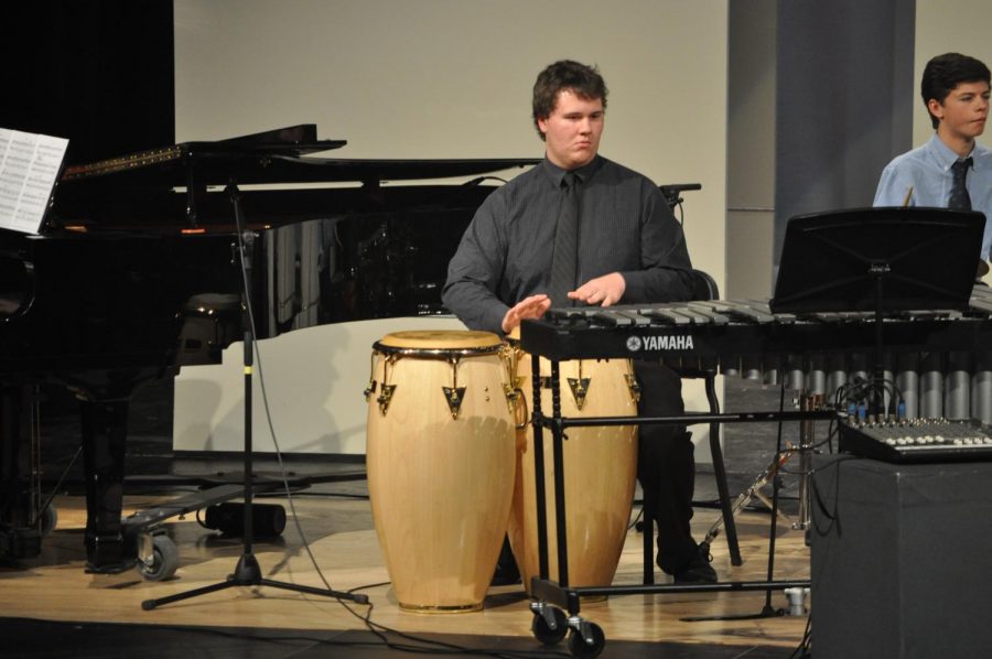 Chaz Bay playing percussion for jazz band 1.
Photo credit: Jaclyn Ambrose