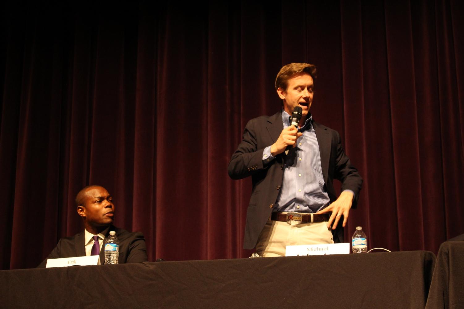 Michael Johnston explains his background and qualificaations for Colorado Governor.
Photo Credits: Liam H. Flake