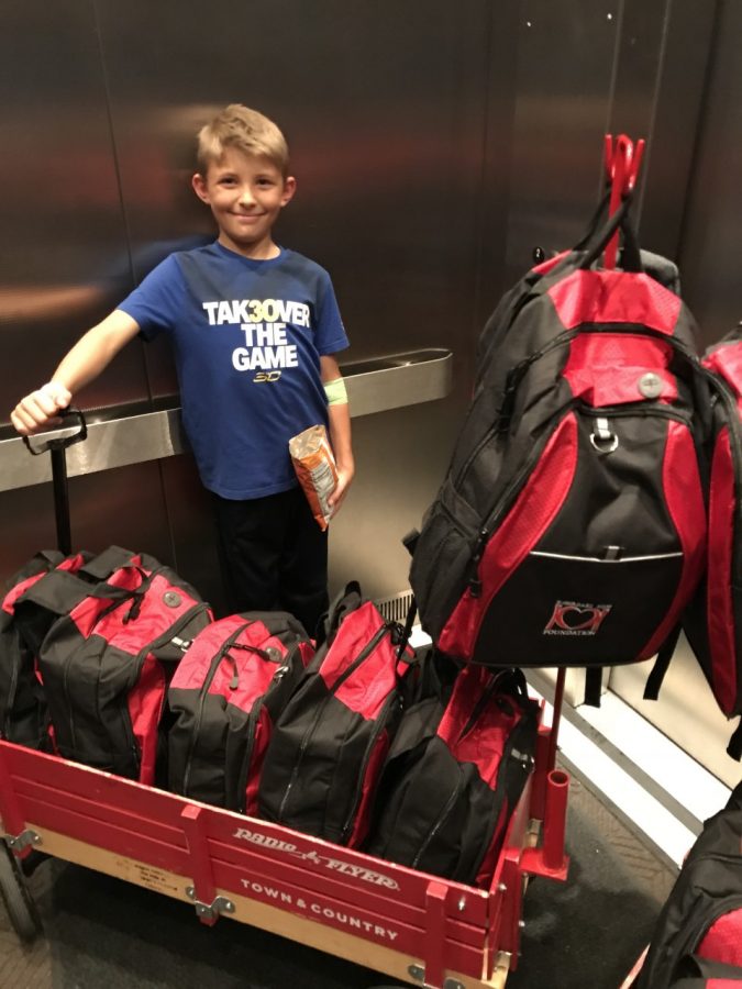 Cooper sends backpacks to other kids with Kawasaki disease through the Childrens Hospital. 