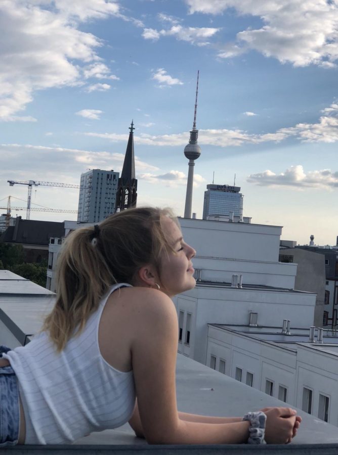 Charlotte on a rooftop in Berlin