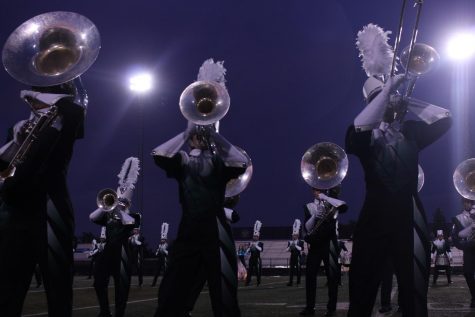 The Fossil Ridge Marching Band performs their show at a football game in September, 2019.