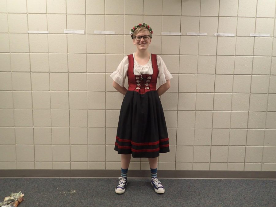 Student, Charlie Connally, wears her traditional German dirndl to Oktoberfest.