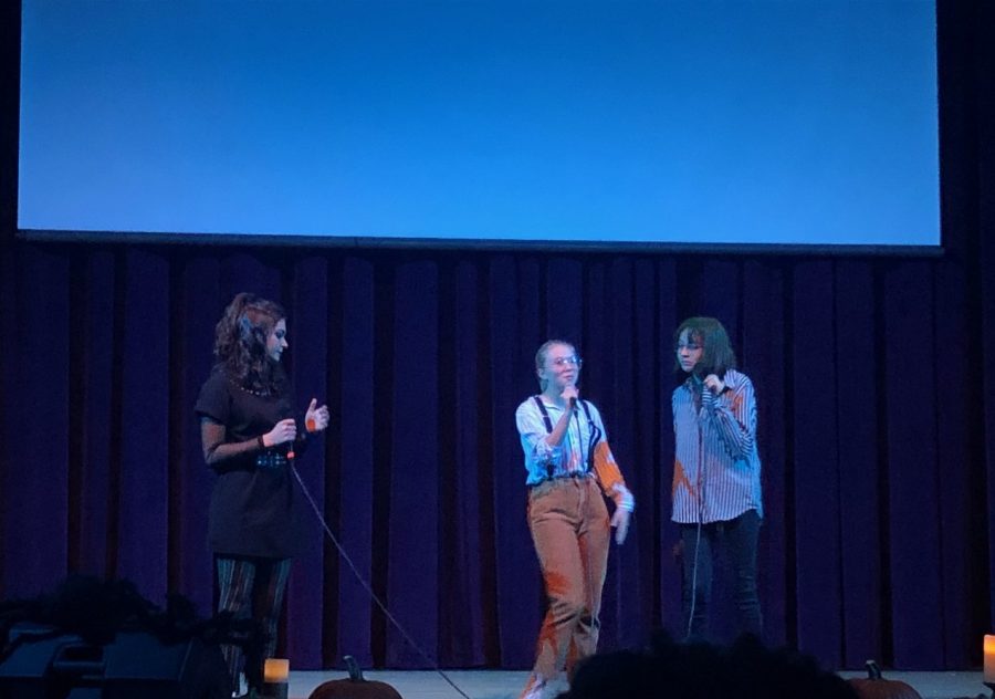 Mariana Sandri (left), Makenna Tamlin (middle), and Manuela Sousa (right) performed the song Say My Name from the Beetlejuice show on Broadway.