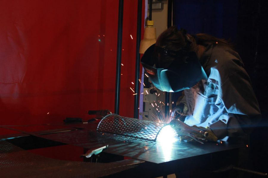 A Metals student in Beavens fifth period works on welding her most recent project.