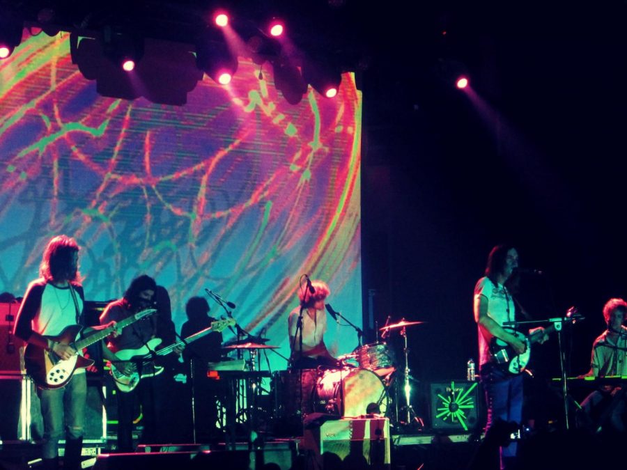 Kevin Parker performs live with his touring band at Sala La Riviera, a concert hall in Madrid, Spain.