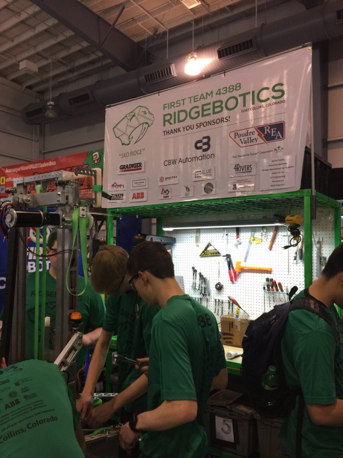 Ridgebotics team 4388 last year, preparing their robot. 