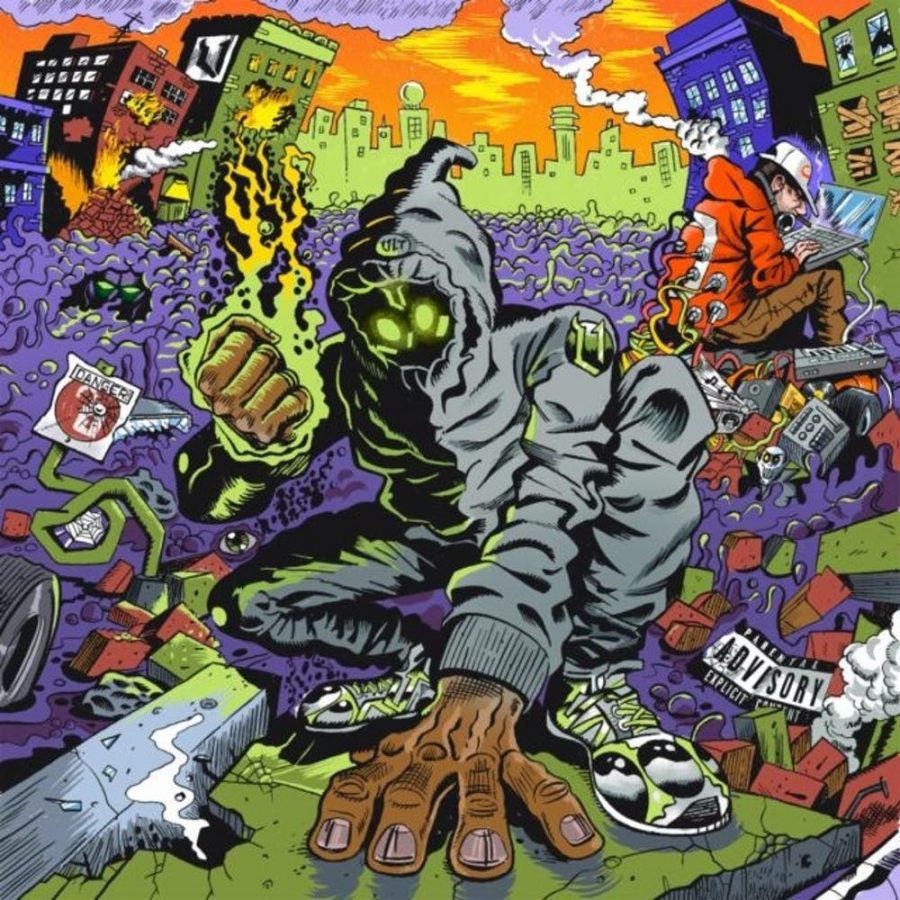 UNLOCKED album cover portrays a visual cacophony with Denzel Curry mysteriously in the foreground while Kenny Beats is working on his laptop in the background