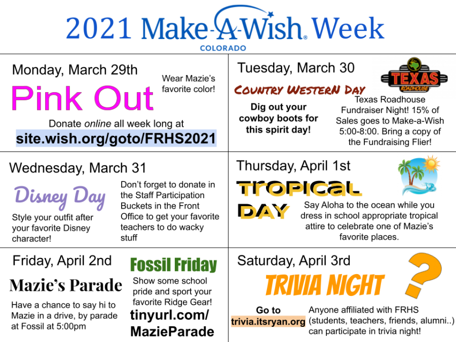 All week long, Fossil students will be able to donate to the Make-A-Wish organization and show support through fun events to benefit Mazie.