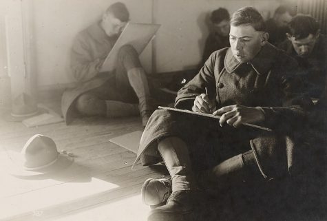 Soldiers take the Alpha Army test at Camp Lee in 1917.