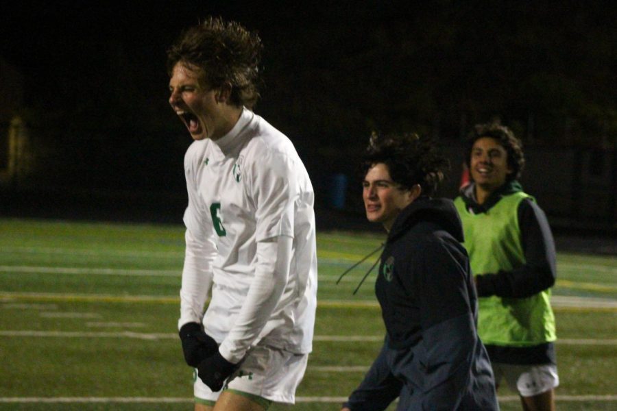 Junior Sterling Bellendir after scoring the game winning goal in overtime, advancing the Sabercats in the playoffs