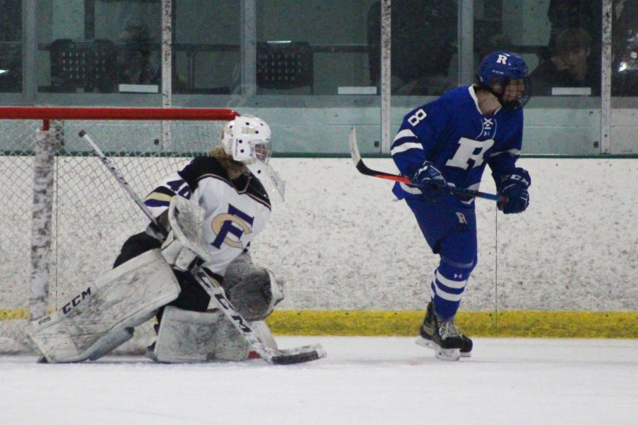 Goalie Noah Winbourn tracking the puck. This shutout was the second of the season for Winbourn
