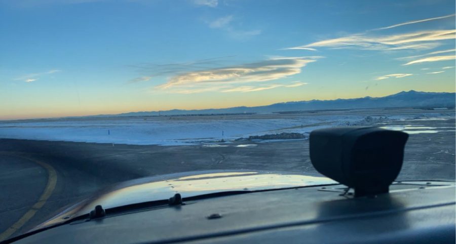 Taxiing back as the sun sets over the Fort Collins-Loveland airport.
