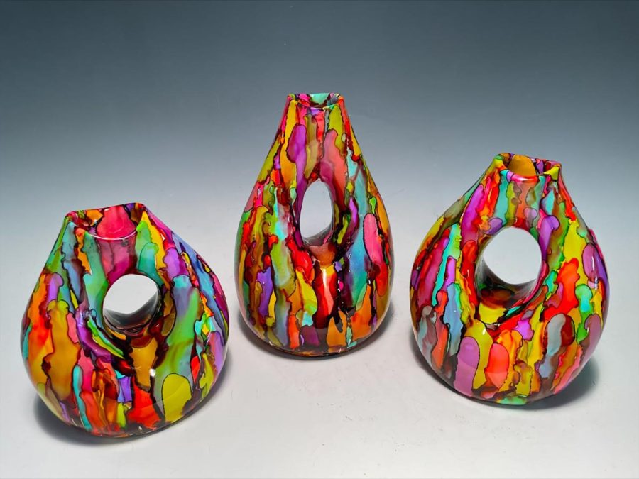 Nikki Giards set of Rainbow Vases, which won a National Gold Medal.
