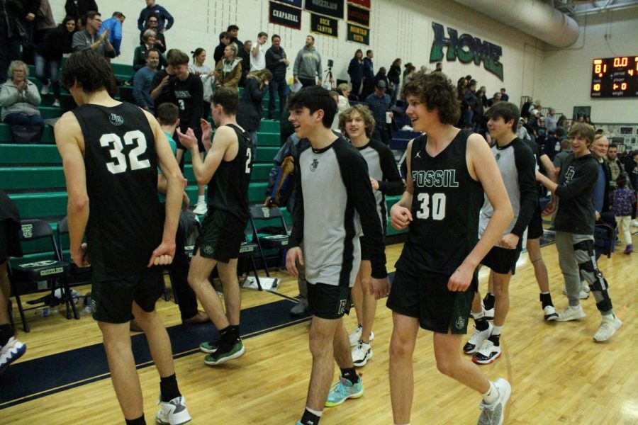 Fossil RIdge players after their victory on the road against ThunderRidge earlier this season.