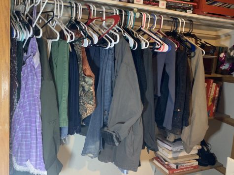 My closet with some of the clothing I have thrifted over the years.