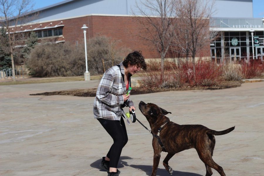 Lily Siple and dog Scout, excitedly took advantage of the dog treats provided by FRESH club members.