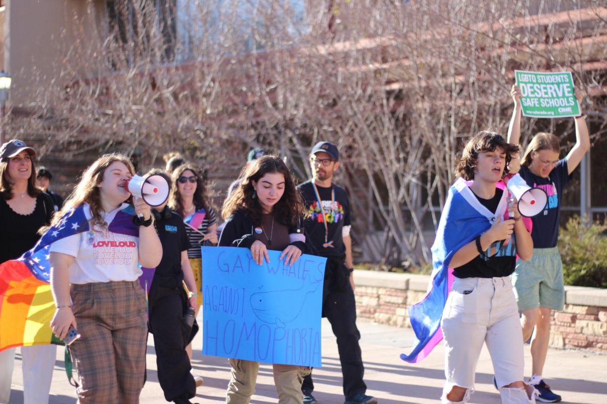 The march leaving the Lory Student Center past administration buildings at CSU.
