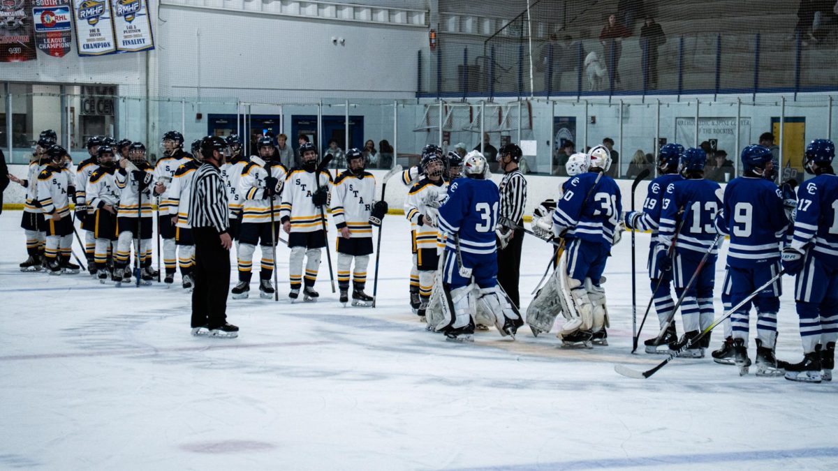 PSD Stars shake hands with Cherry Creek after 3-1 win on 2/14 at home.