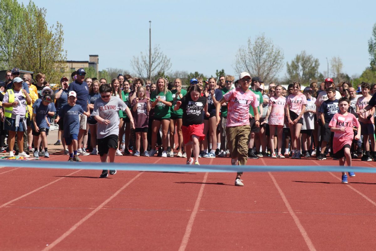 Special Olympics athletes race to the finish line in the May 2025 Special Olympics.
