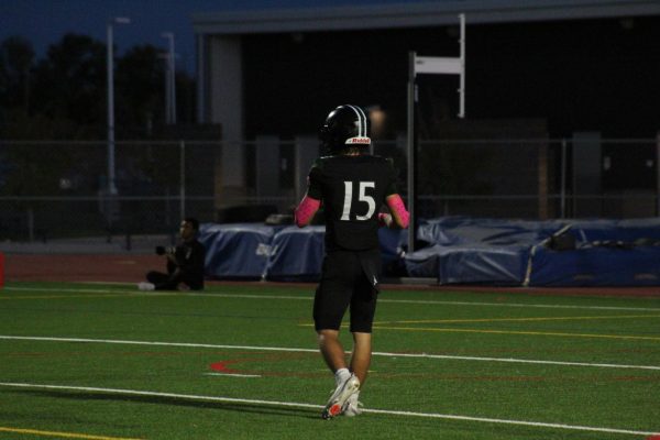 Senior wide receiver Eli Swanson lines up during Fossil’s game against Legacy on Oct. 3.