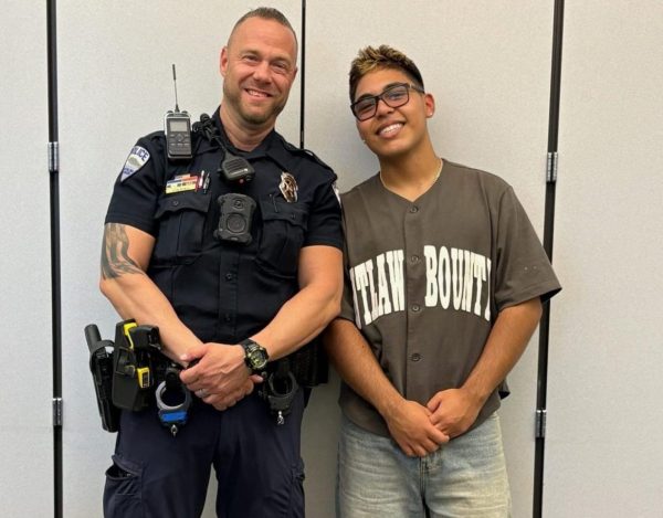 Officer Adam (left) plans to support Diego Gallegos Ceja (right) in his new endeavor.
