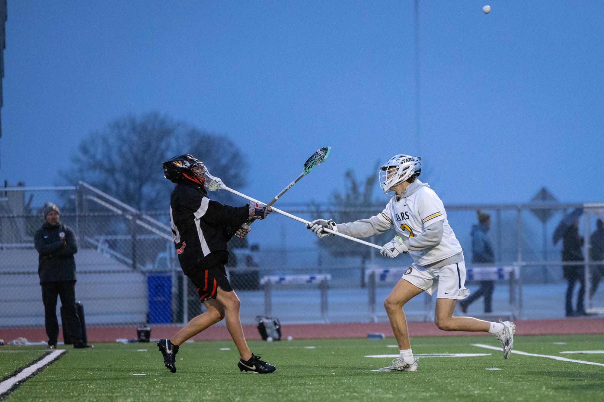 Drew Seufer, #2, plays aggressive defense during PSD Stars game in 24-25 season.